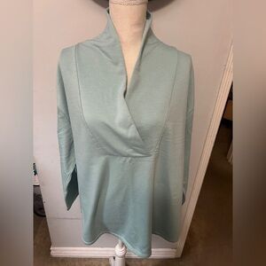 Light Blue Women's Fleece V-Neck Top